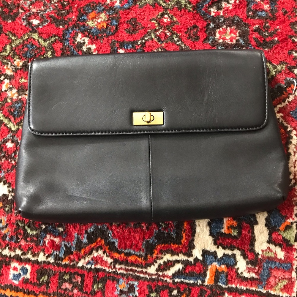 JCrew black leather clutch NWOT